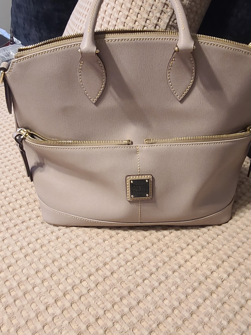 Dooney & Bourke Oyster Saffiano Tote with Gold Hardware